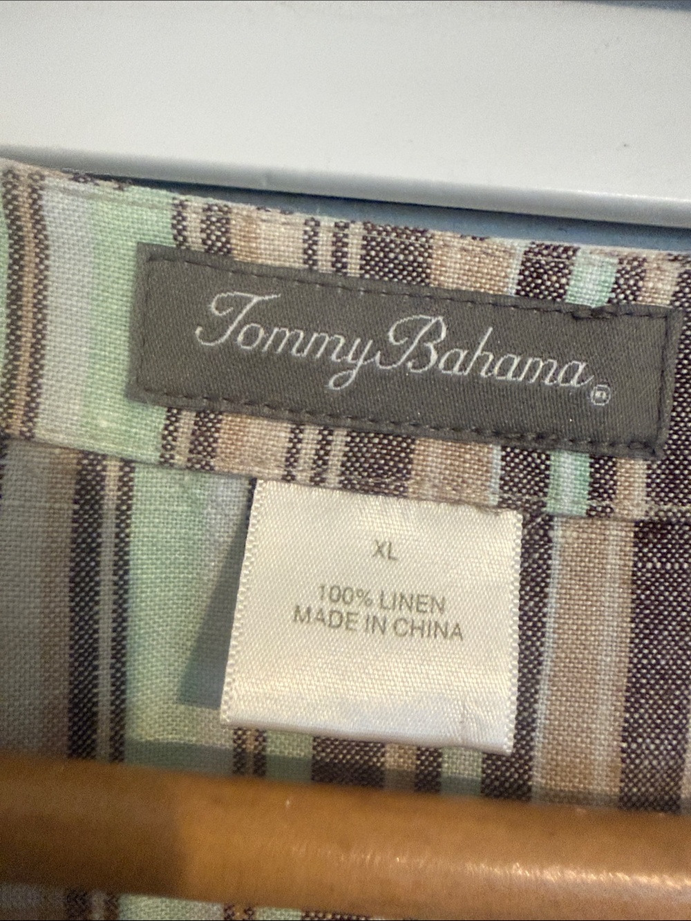 Tommy Bahama Mint & Brown Linen Striped V-Neck Tunic - XL - Picture 2 of 4